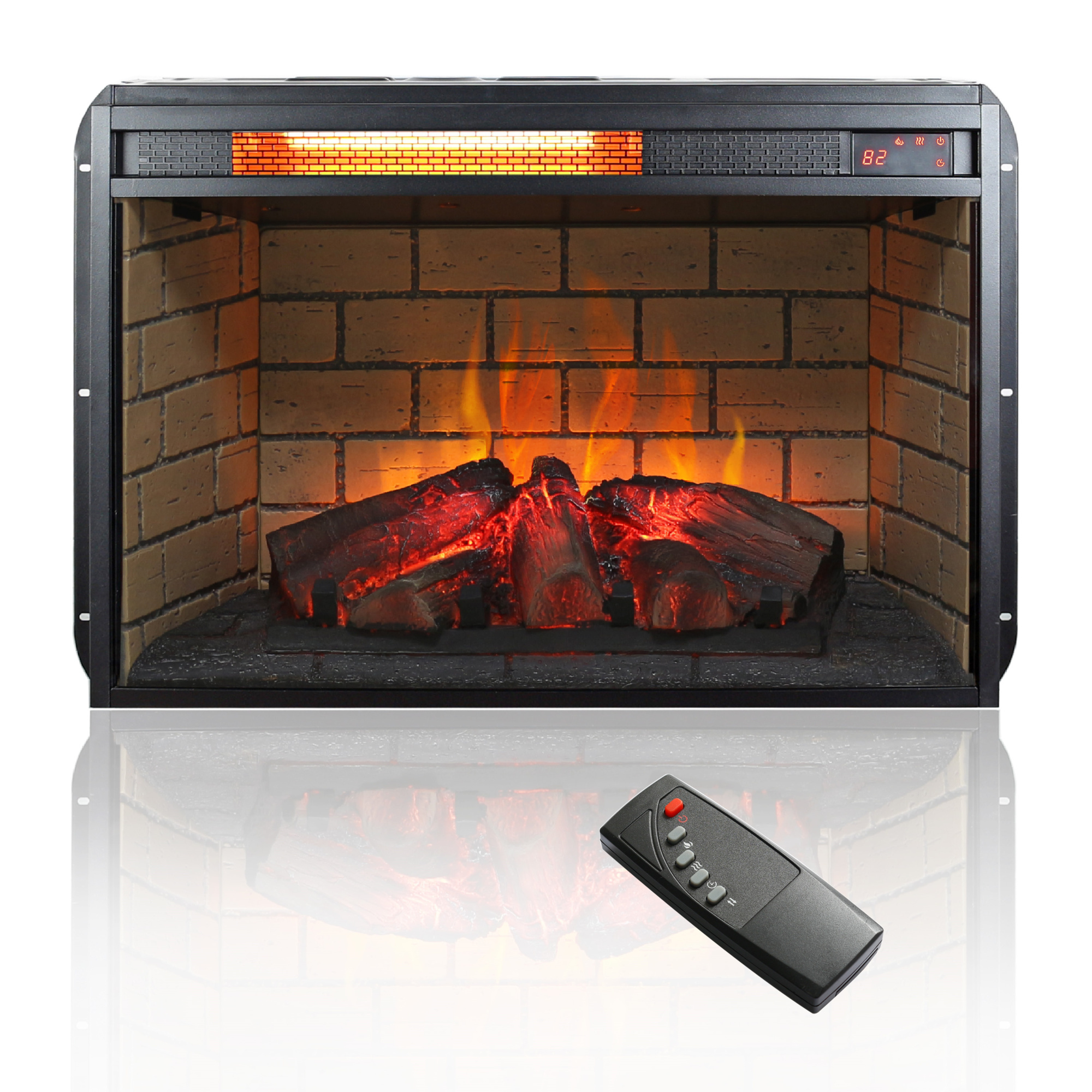 EdenDirect Electric Fireplace — 26in., 1500W, Recessed for TV Stand, Realistic Resin Log, Remote, Adjustable Flame Brightness, Model# NTE121295